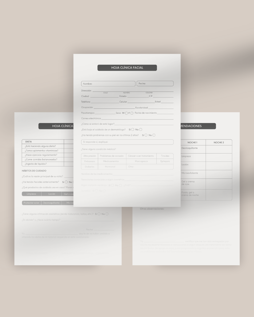 Hoja clínica facial